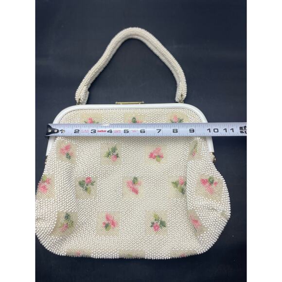 Romantic 60's White Pink Daisy Beaded White Floral Flower Handbag Purse - Picture 7 of 7